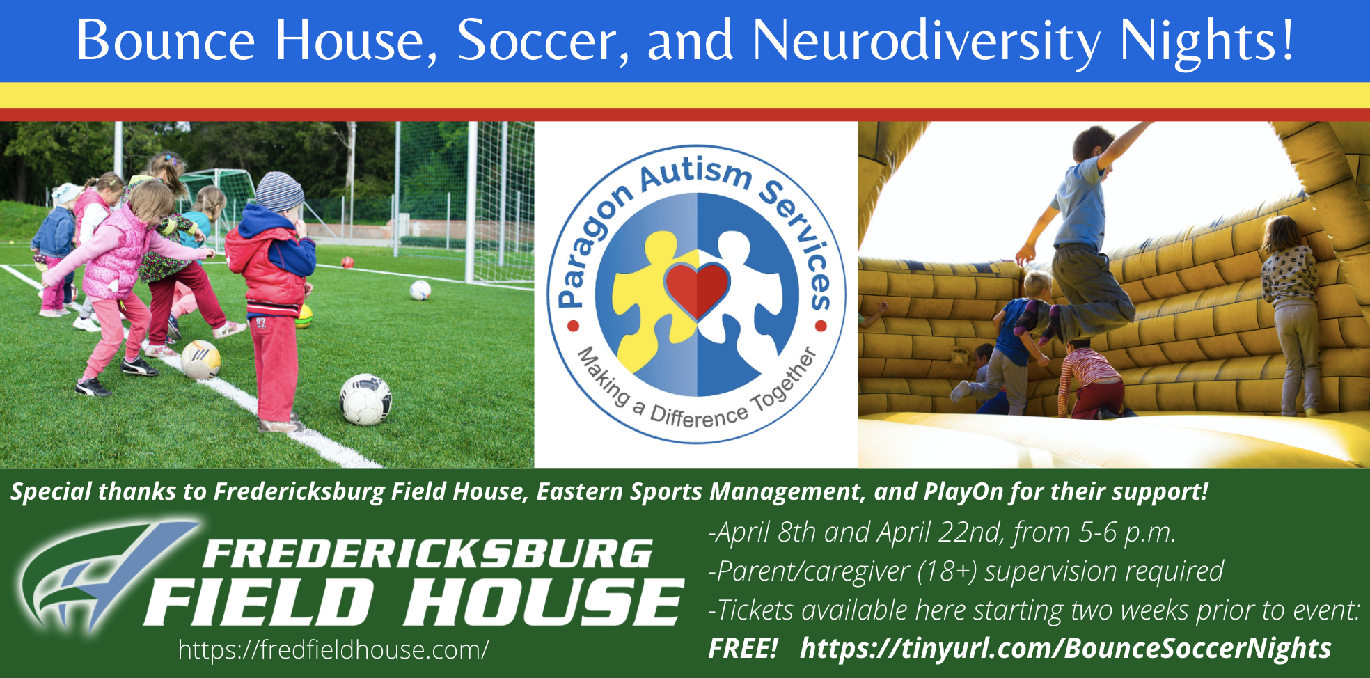 Bounce House, Soccer, and Neurodiversity Nights! @ Fredericksburg Field House